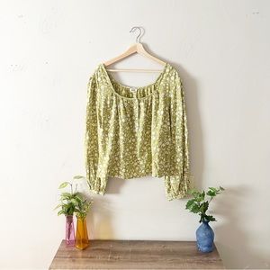 a.n.a Sage Green Floral Long Sleeve Blouse Size XL 100% Cotton
